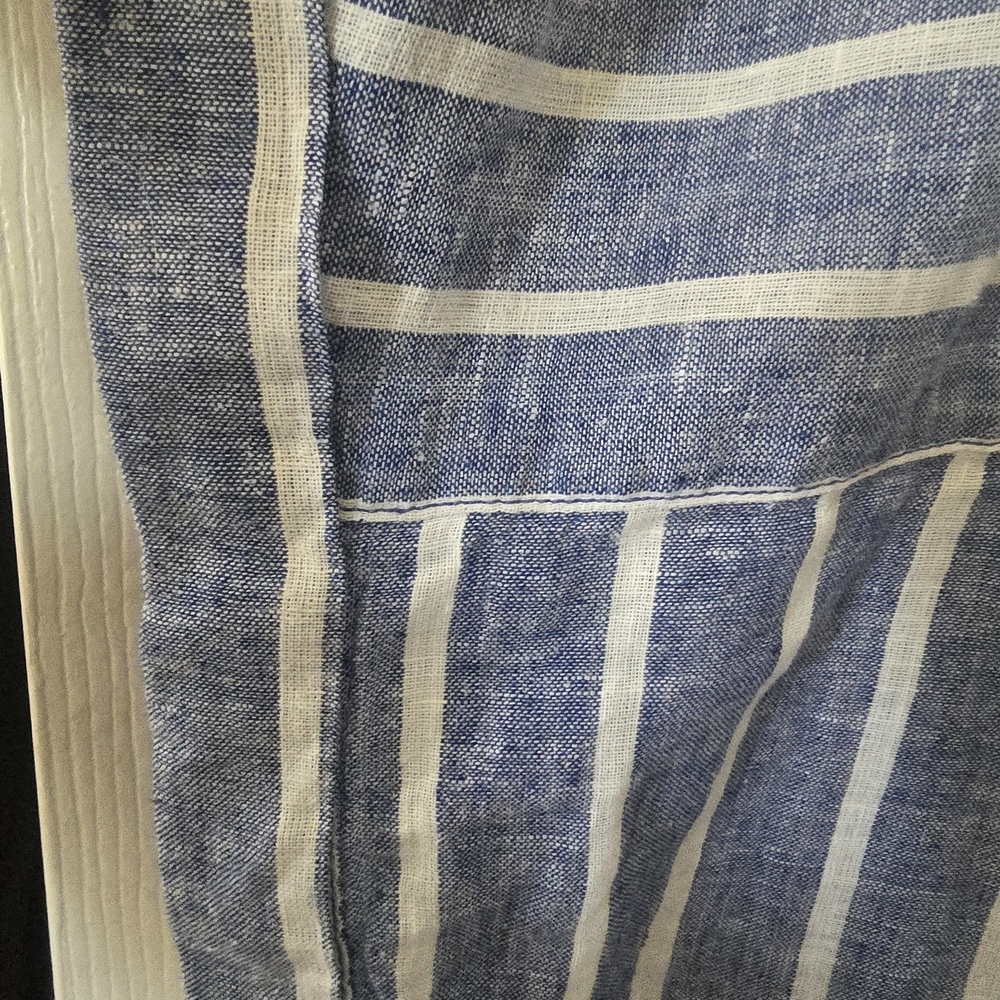 Blue and White Striped Linen Short Sleeve Top - Picture 4 of 6